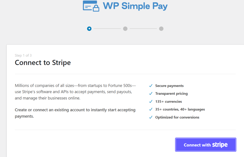 WP Simple Pay plugin connection to Stripe screenshot
